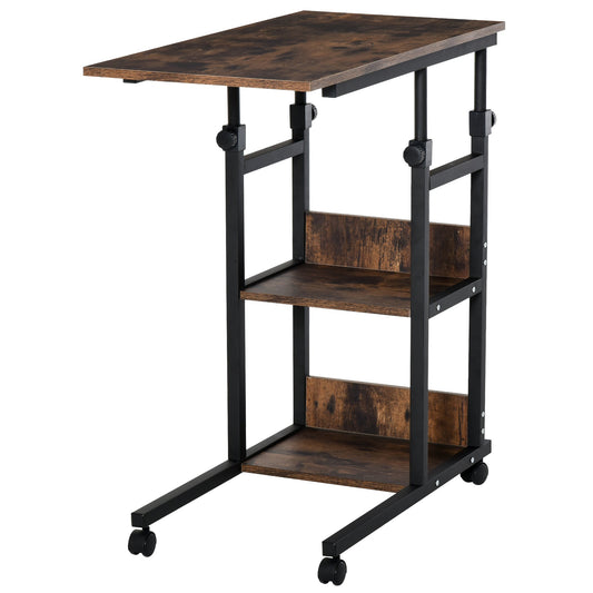 Industrial Mobile Side Table, C-Shaped End Table with 3-Tier Storage Shelves, Couch Table, Snack Table with Adjustable Height and Wheels Side Tables Rustic Brown  at Gallery Canada