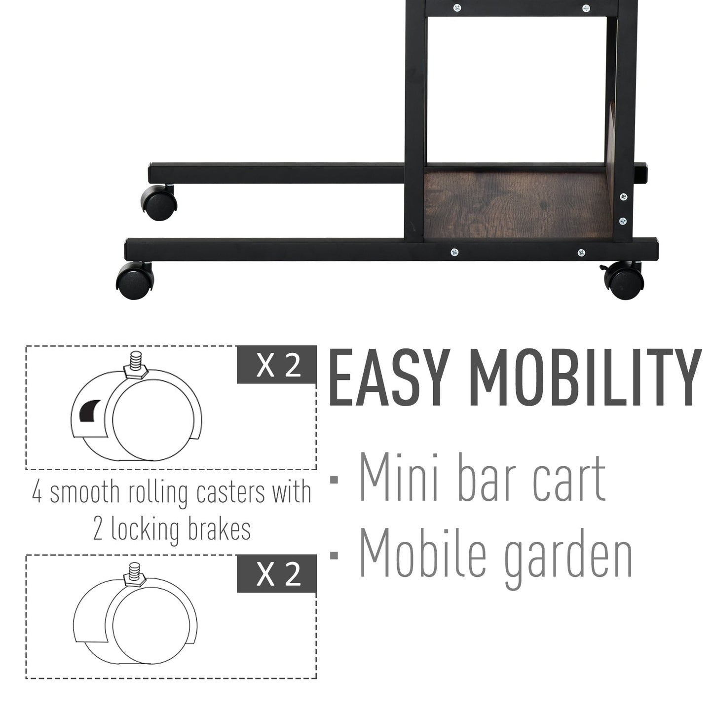 Industrial Mobile Side Table, C-Shaped End Table with 3-Tier Storage Shelves, Couch Table, Snack Table with Adjustable Height and Wheels Side Tables   at Gallery Canada