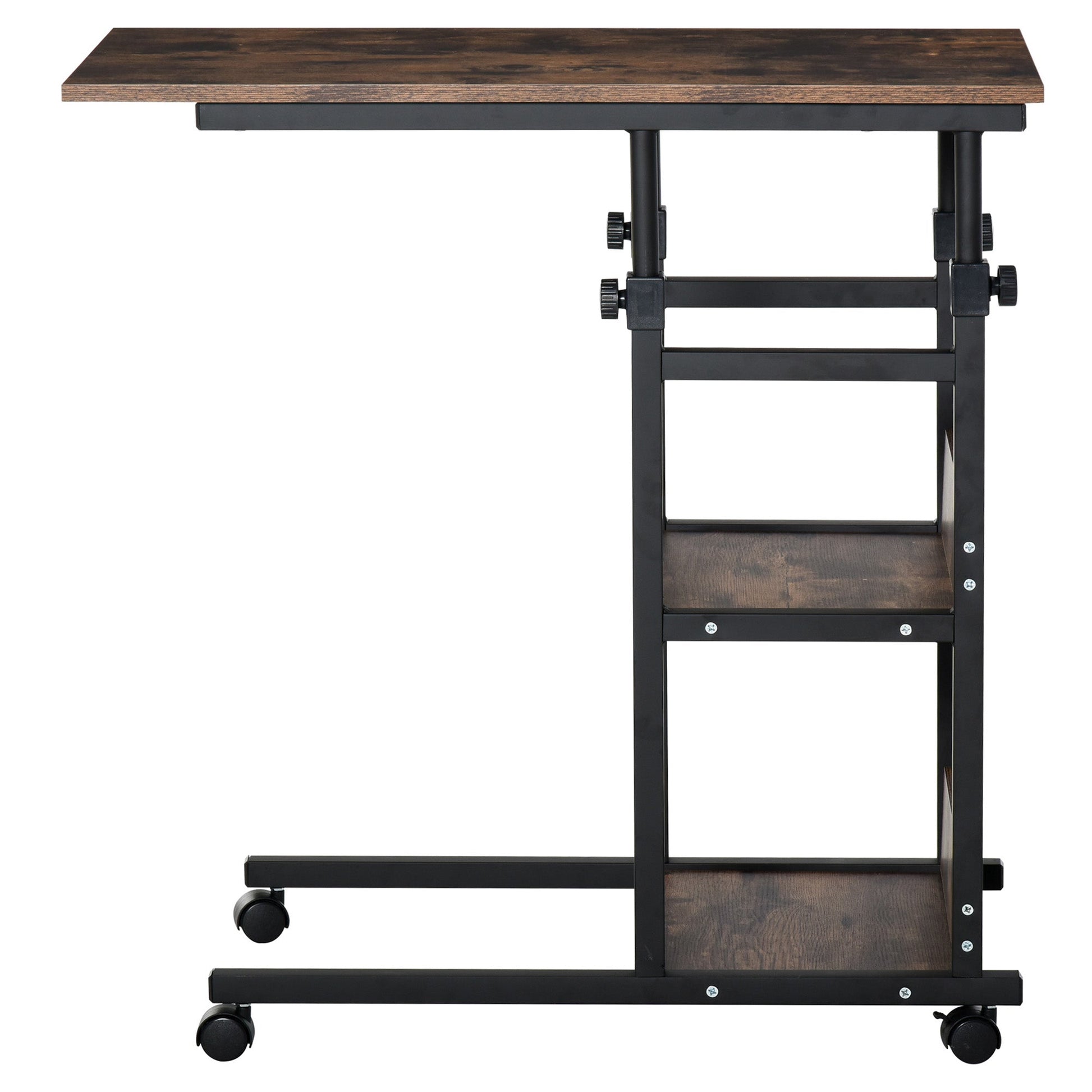 Industrial Mobile Side Table, C-Shaped End Table with 3-Tier Storage Shelves, Couch Table, Snack Table with Adjustable Height and Wheels Side Tables   at Gallery Canada