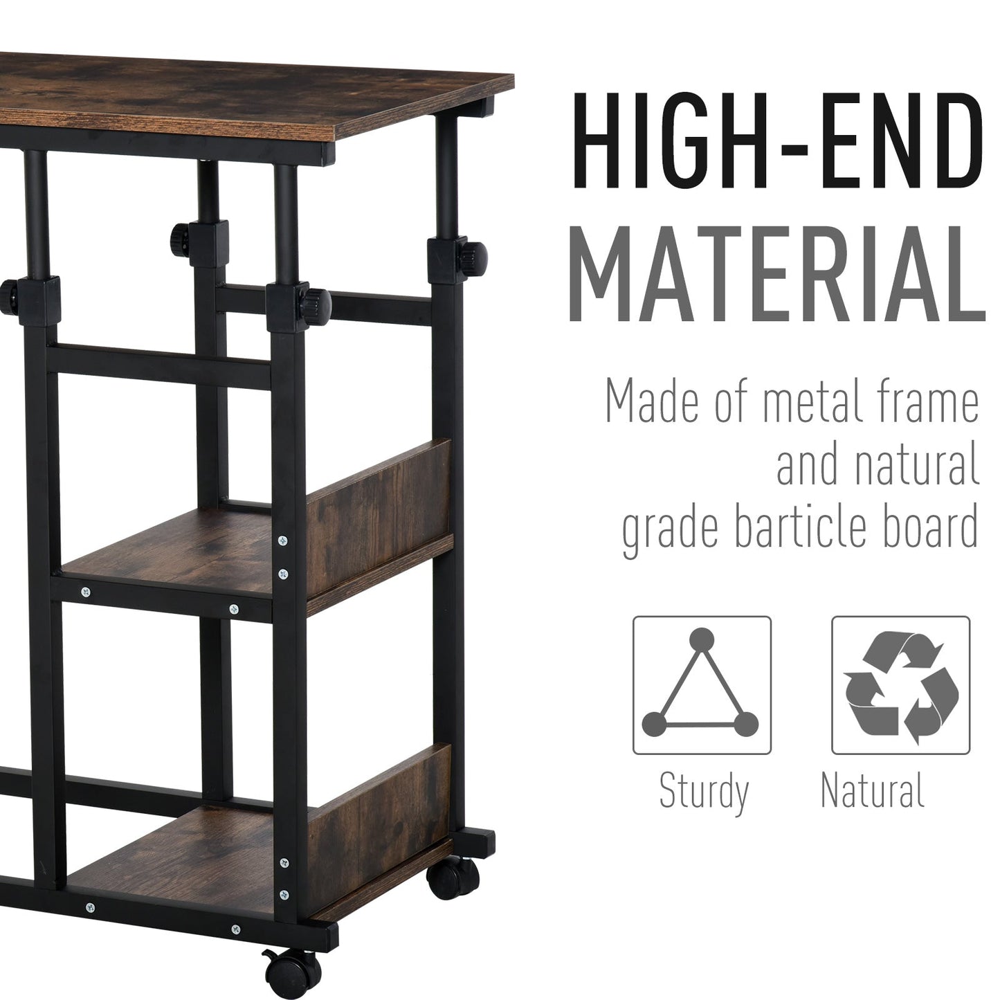 Industrial Mobile Side Table, C-Shaped End Table with 3-Tier Storage Shelves, Couch Table, Snack Table with Adjustable Height and Wheels Side Tables   at Gallery Canada