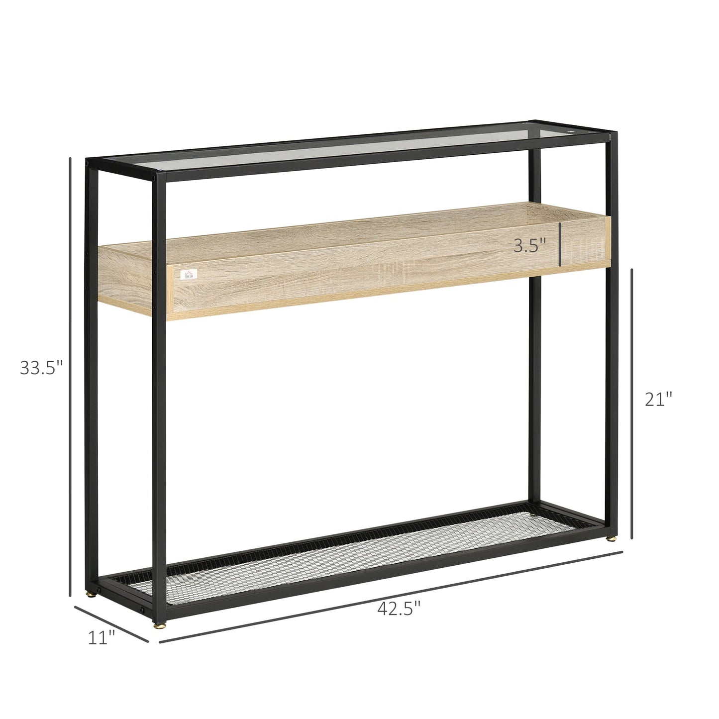 Industrial Narrow Console Table, Sofa Table, Entryway Table with Storage Shelf, Tempered Glass Top and Steel Frame for Living Room Console Tables   at Gallery Canada