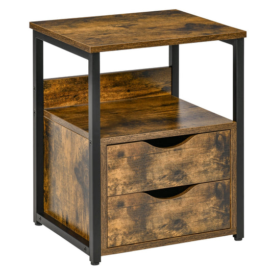 Industrial Side Table with 2 Drawers Accent Table Versatile Night Stand End Desk for Living Room Bedroom Rustic Brown - Gallery Canada