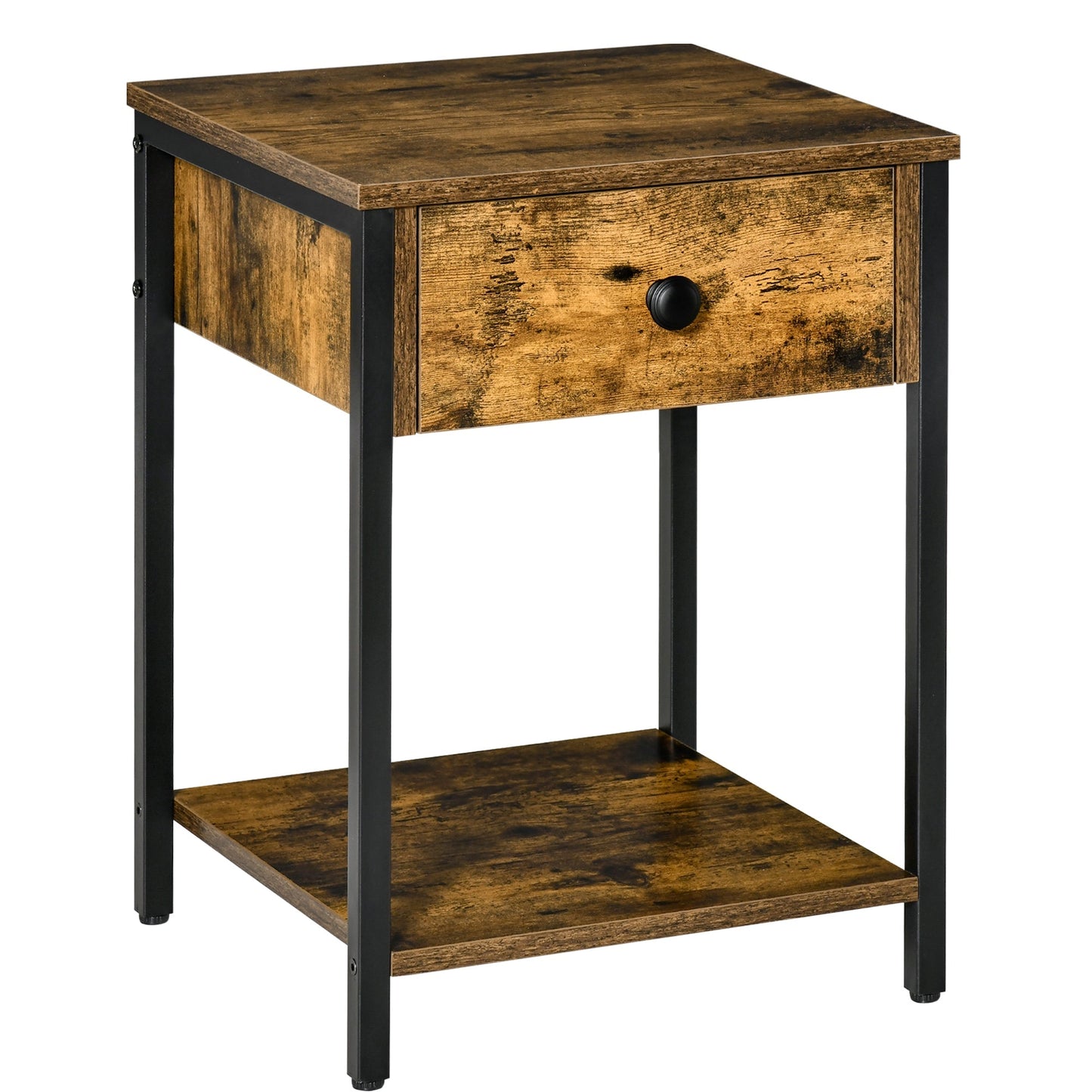 Industrial Side Table with Storage Shelf &; Drawer, Accent Table, Versatile Night Stand, for Living Room, Bedroom, Rustic Brown Side Tables   at Gallery Canada