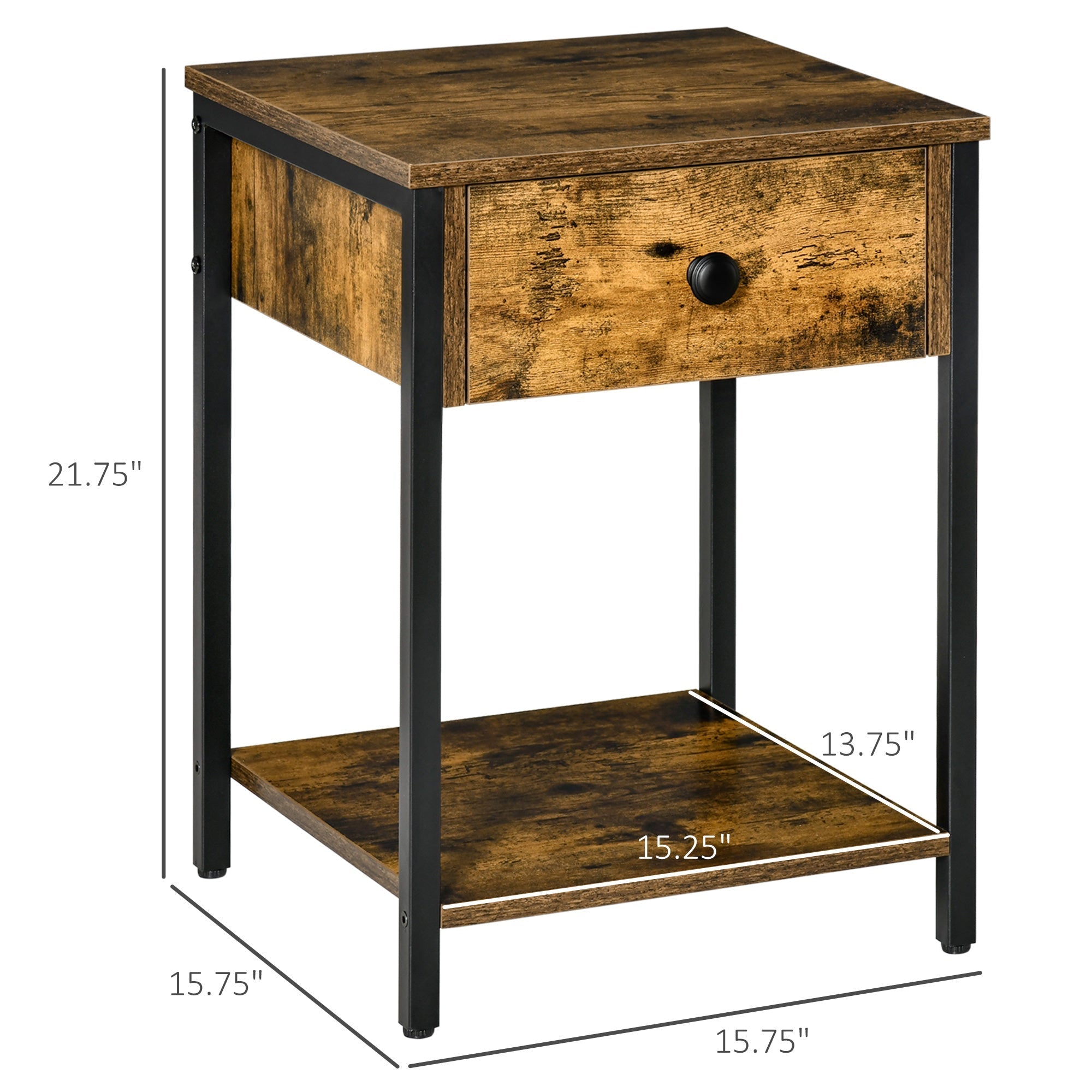 Industrial Side Table with Storage Shelf &; Drawer, Accent Table, Versatile Night Stand, for Living Room, Bedroom, Rustic Brown Side Tables Rustic Brown  at Gallery Canada