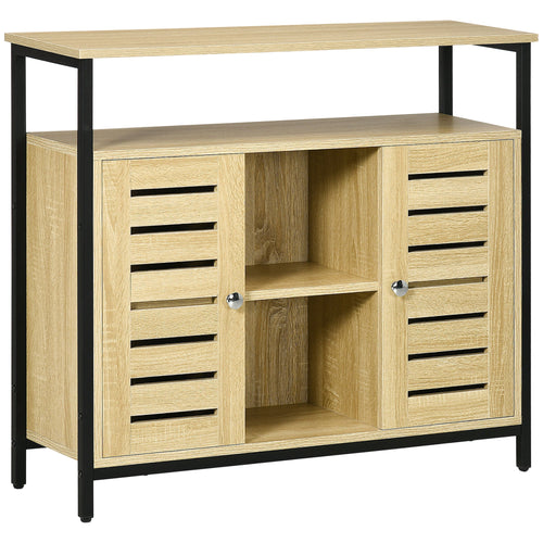 Industrial Sideboard Buffet Cabinet, Kitchen Storage Cabinet w/ Open Shelves, 2 Door Cupboards for Living Room, Natural