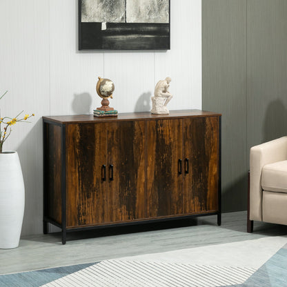 Industrial Sideboard, Buffet Cabinet with Doors, Buffet Table with Adjustable Shelves and Steel Frame, Rustic Brown Storage Cabinets   at Gallery Canada