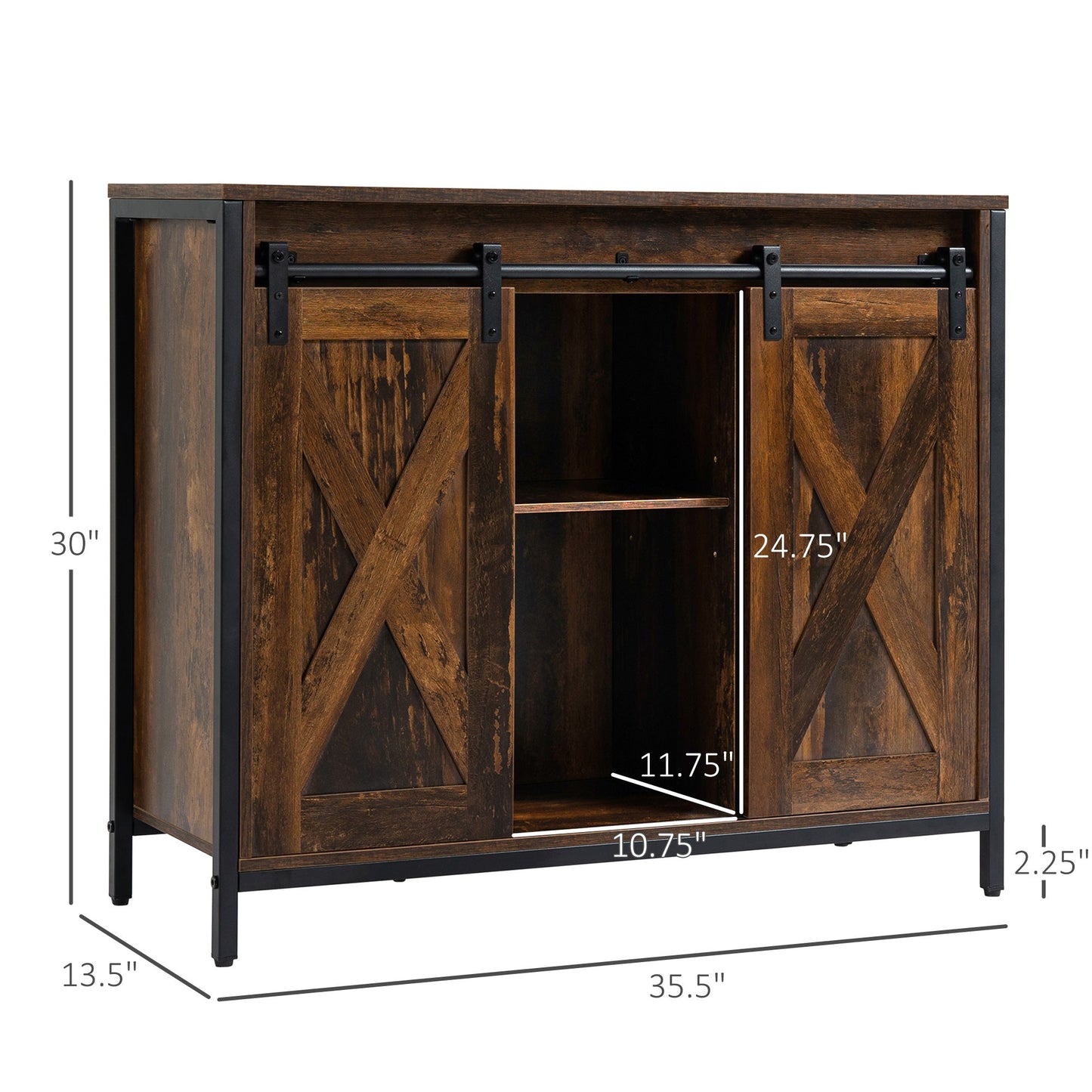 Industrial Sideboard, Buffet Cabinet with Sliding Barn Doors, Storage Cabinets and Adjustable Shelves for Living Room, Kitchen, Home Bar, Rustic Brown Bar Cabinets   at Gallery Canada