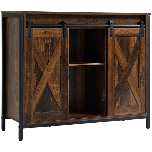 Industrial Sideboard, Buffet Cabinet with Sliding Barn Doors, Storage Cabinets and Adjustable Shelves for Living Room, Kitchen, Home Bar, Rustic Brown Bar Cabinets Rustic Brown  at Gallery Canada