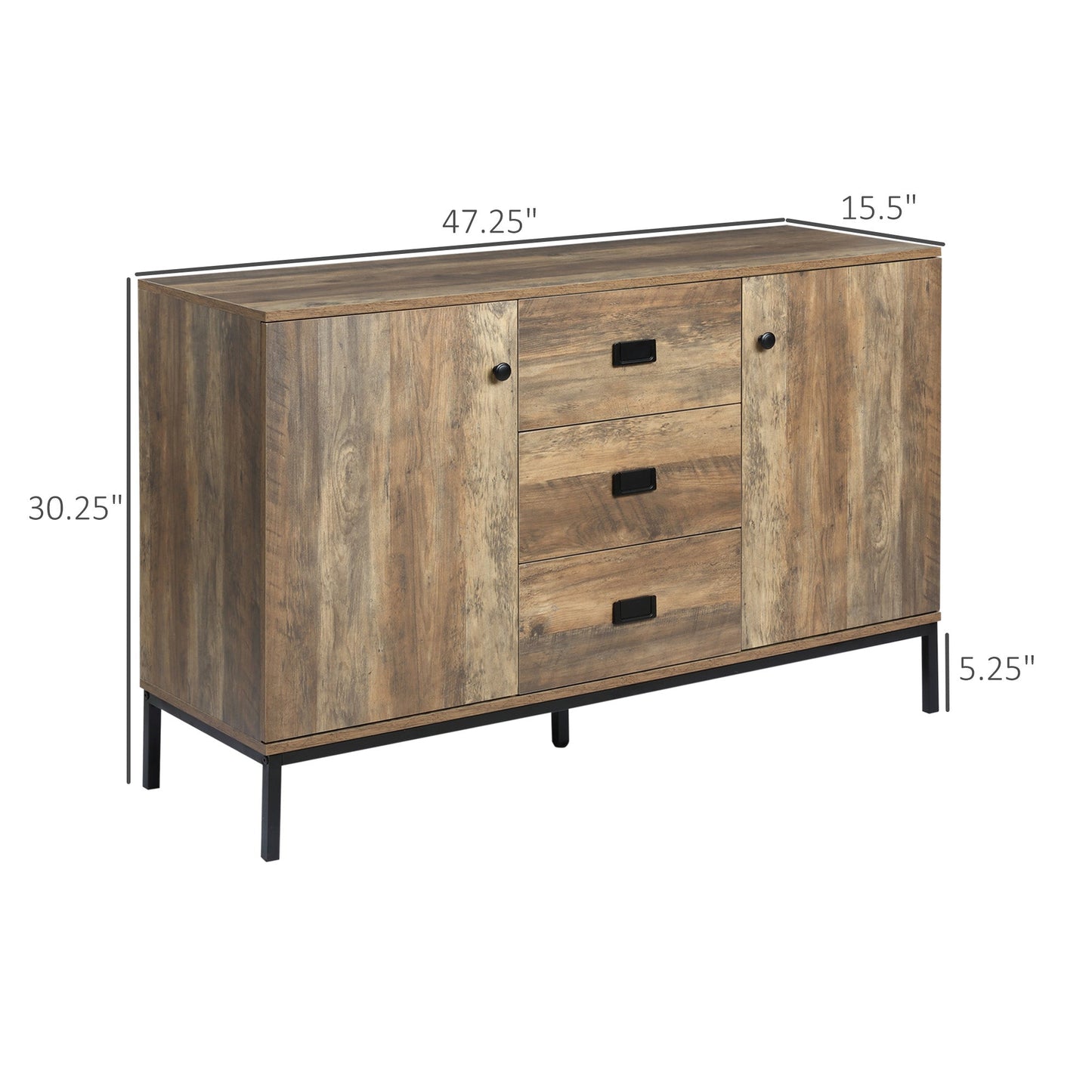 Industrial Sideboard Buffet Storage Cabinet Cupboard with 2 Doors, 3 Drawers and Shelves for Dining Room, Living Room, Brown Bar Cabinets   at Gallery Canada