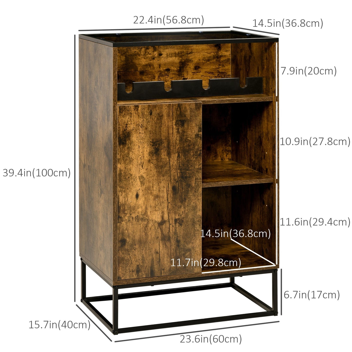 Industrial Wine Rack Cabinet for 4 Bottles, Liquor Cabinet with Tempered Glass Top, Adjustable Shelves for Home Bar, Dining Room, Rustic Brown Wine Racks   at Gallery Canada