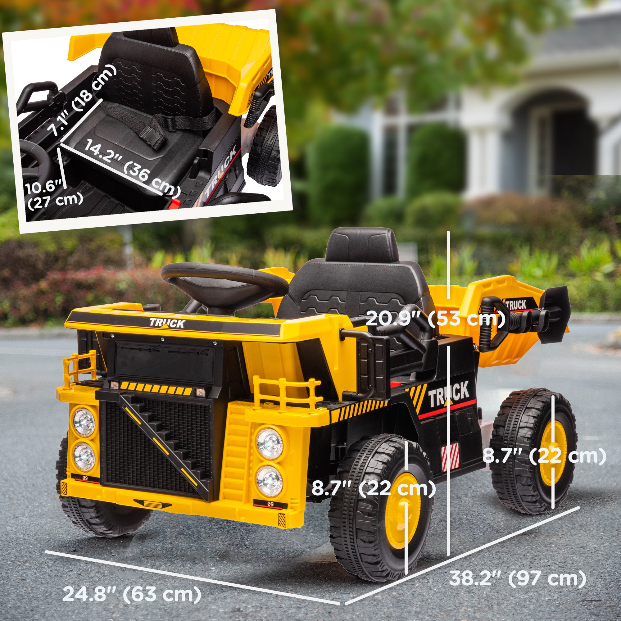 12V Kids Ride On Dump Truck Construction Vehicle w/ Electric Dump Bed, Shovel, Spring Suspension Wheels Kids Ride On Excavators at Gallery Canada