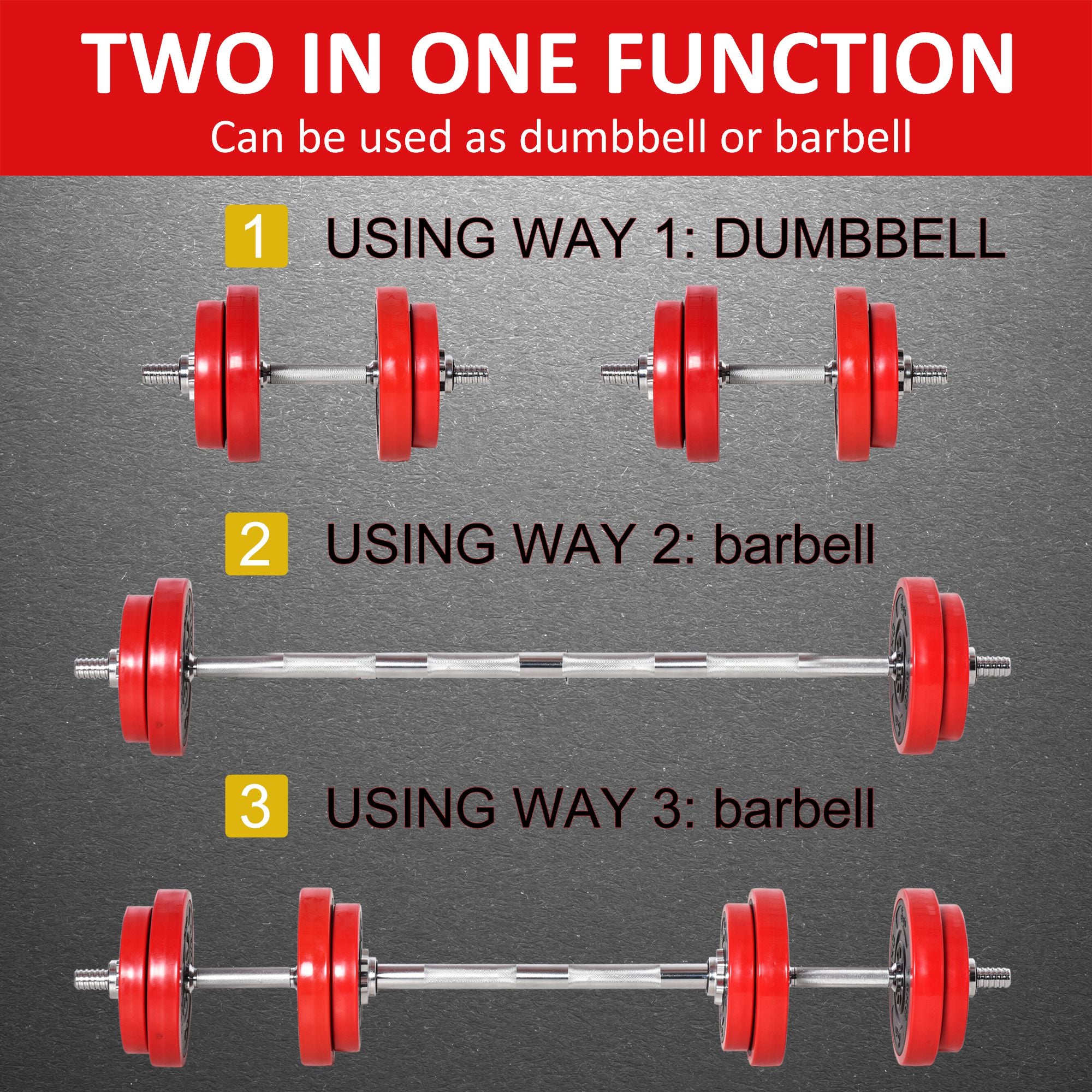 44lbs 2-In-1 Dumbbell &; Barbell Adjustable Set Strength Muscle Exercise Fitness Plate Bar Clamp Rod Home Gym Sports Area Dumbbells & Barbells at Gallery Canada