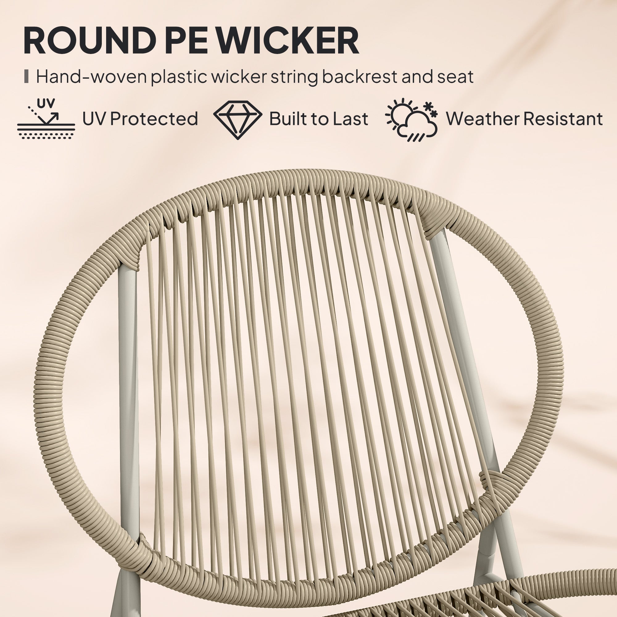 Rattan Bistro Set, 3 Pieces Wicker Patio Furniture Set, Acapulco Chairs and Steel Table for Porch, Balcony, Light Grey Bistro Sets at Gallery Canada