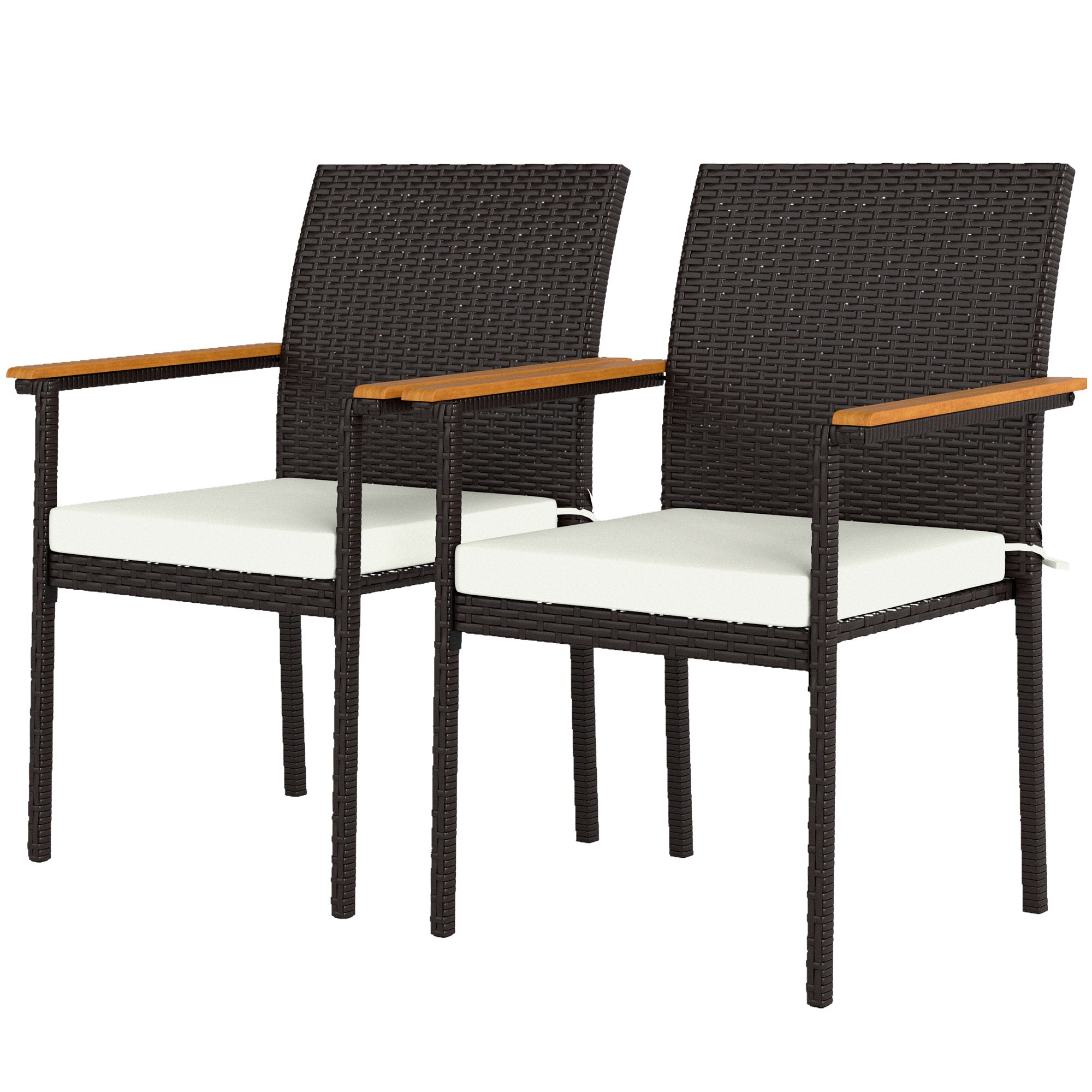 Stackable Wicker Patio Chairs Set of 2 with Removable Cushion, Armrest for Garden, Porch, Yard, Cream White Patio Chairs Multi Colour at Gallery Canada