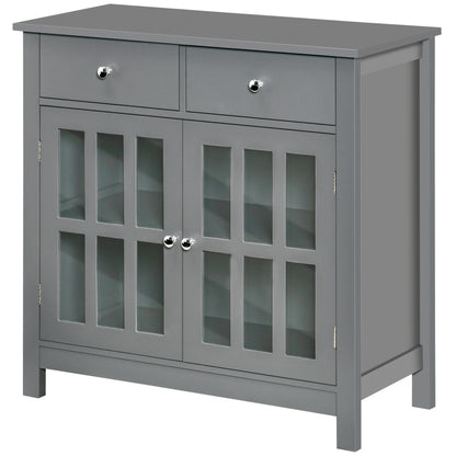 Accent Kitchen Cabinet with Glass Doors, Adjustable Shelf and 2 Drawers for Kitchen ,Grey Bar Cabinets   at Gallery Canada