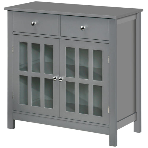 Accent Kitchen Cabinet with Glass Doors, Adjustable Shelf and 2 Drawers for Kitchen ,Grey