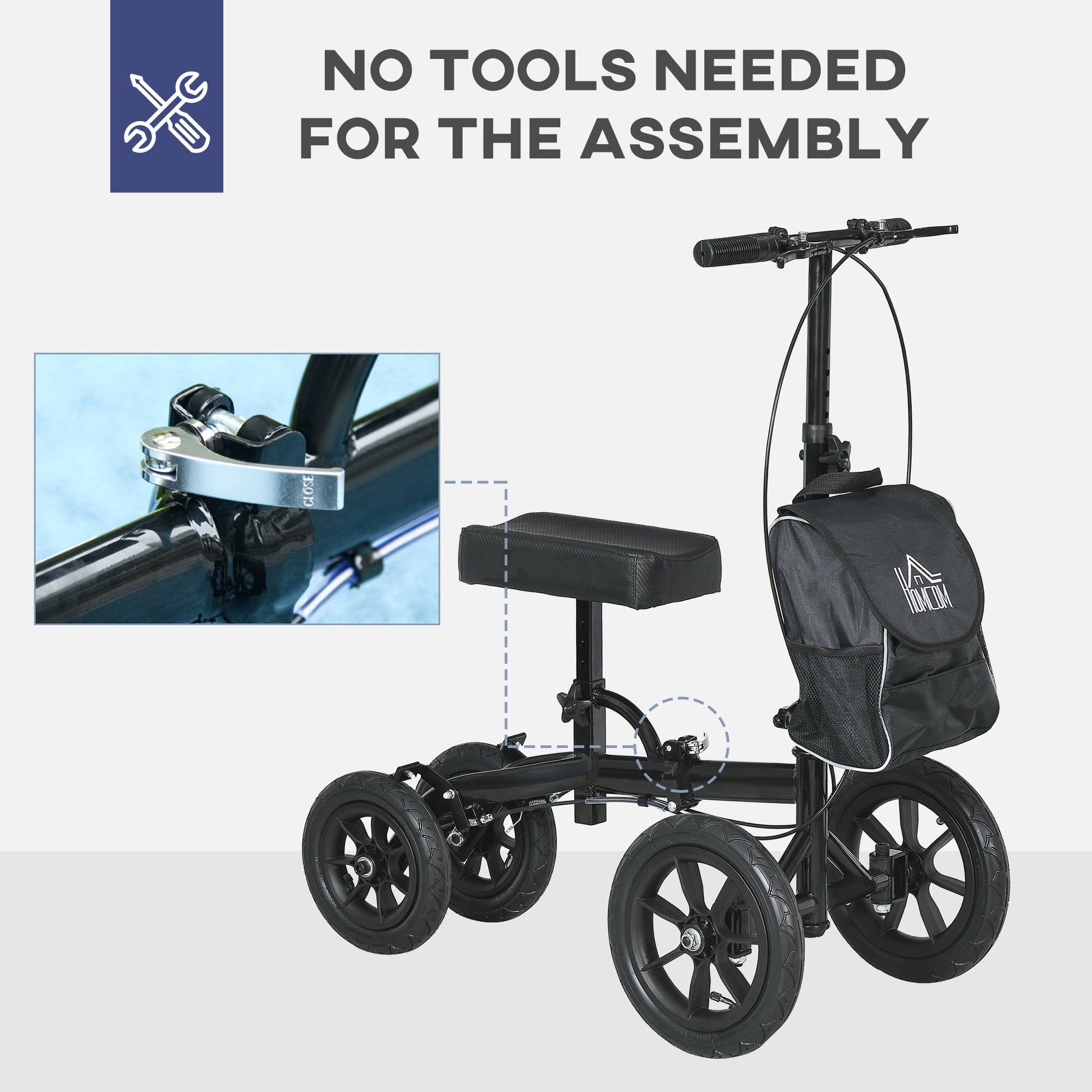 Adjustable Steerable Knee Walker, Foldable Knee Scooter with Rubber Wheels, Dual Brake, Crutch Alternative, Black Knee Walker & Wheelchair Ramps   at Gallery Canada