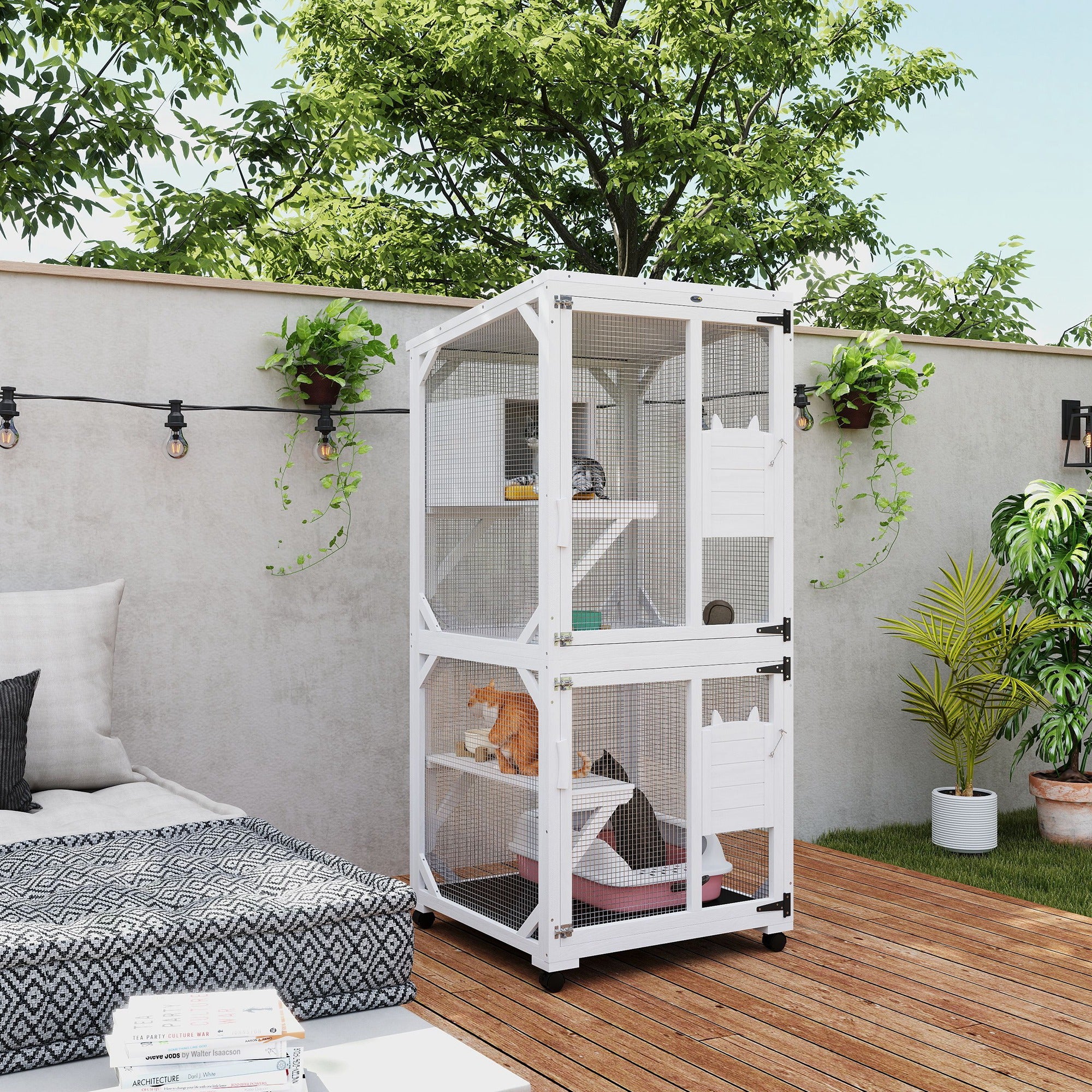 Catio Outdoor, Elevated Design, with Wheels, Resting Box, Water-Resistant, Multi Platforms, White Outdoor Cat Enclosures at Gallery Canada