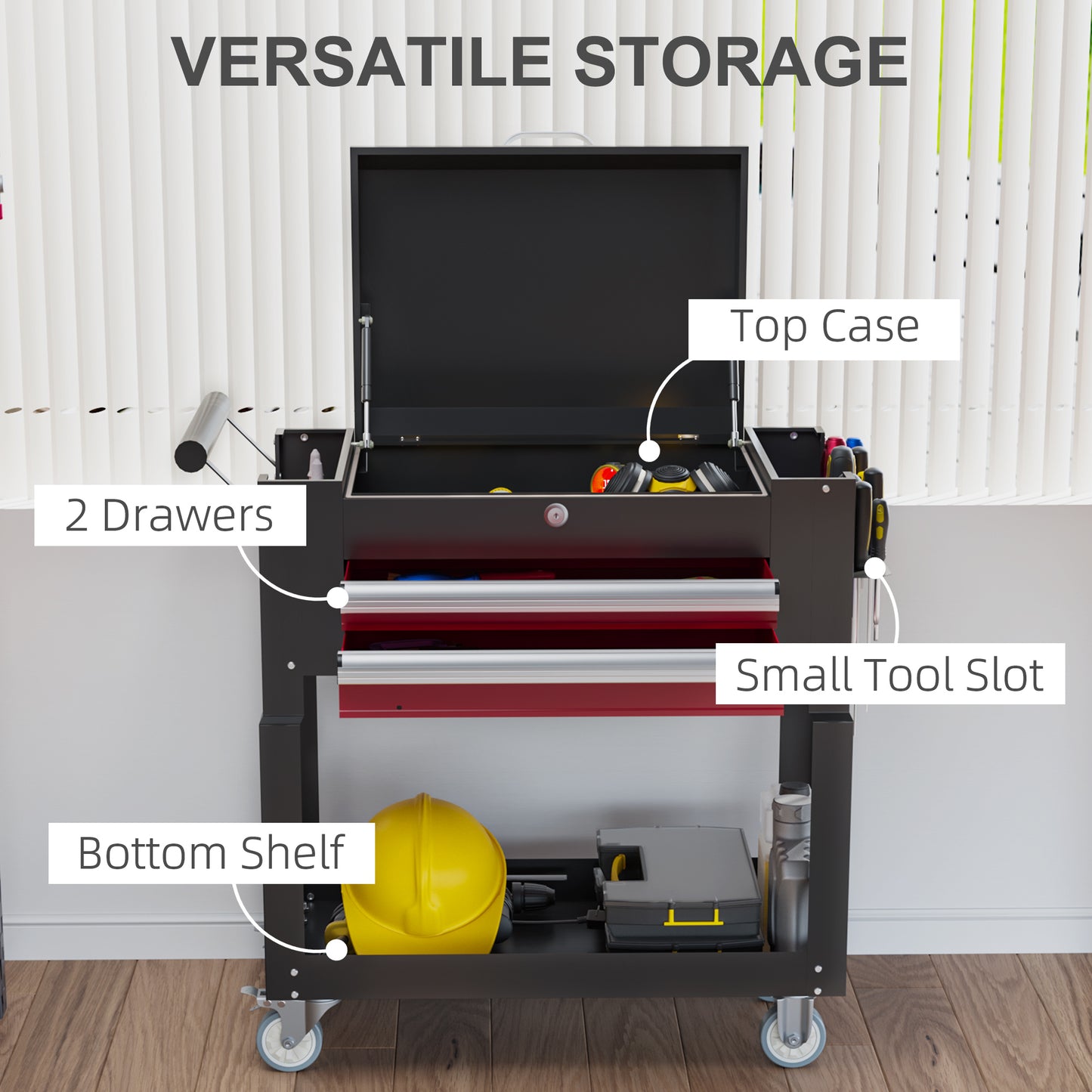 Tool Cart on Wheels Service Cart with 2 Drawers Tray Lockable Flip Top Storage for Garage Warehouse Workshop Black Tool Organizers   at Gallery Canada