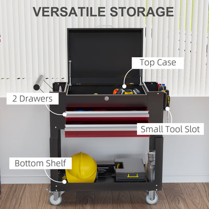 Tool Cart on Wheels Service Cart with 2 Drawers Tray Lockable Flip Top Storage for Garage Warehouse Workshop Black Tool Organizers   at Gallery Canada