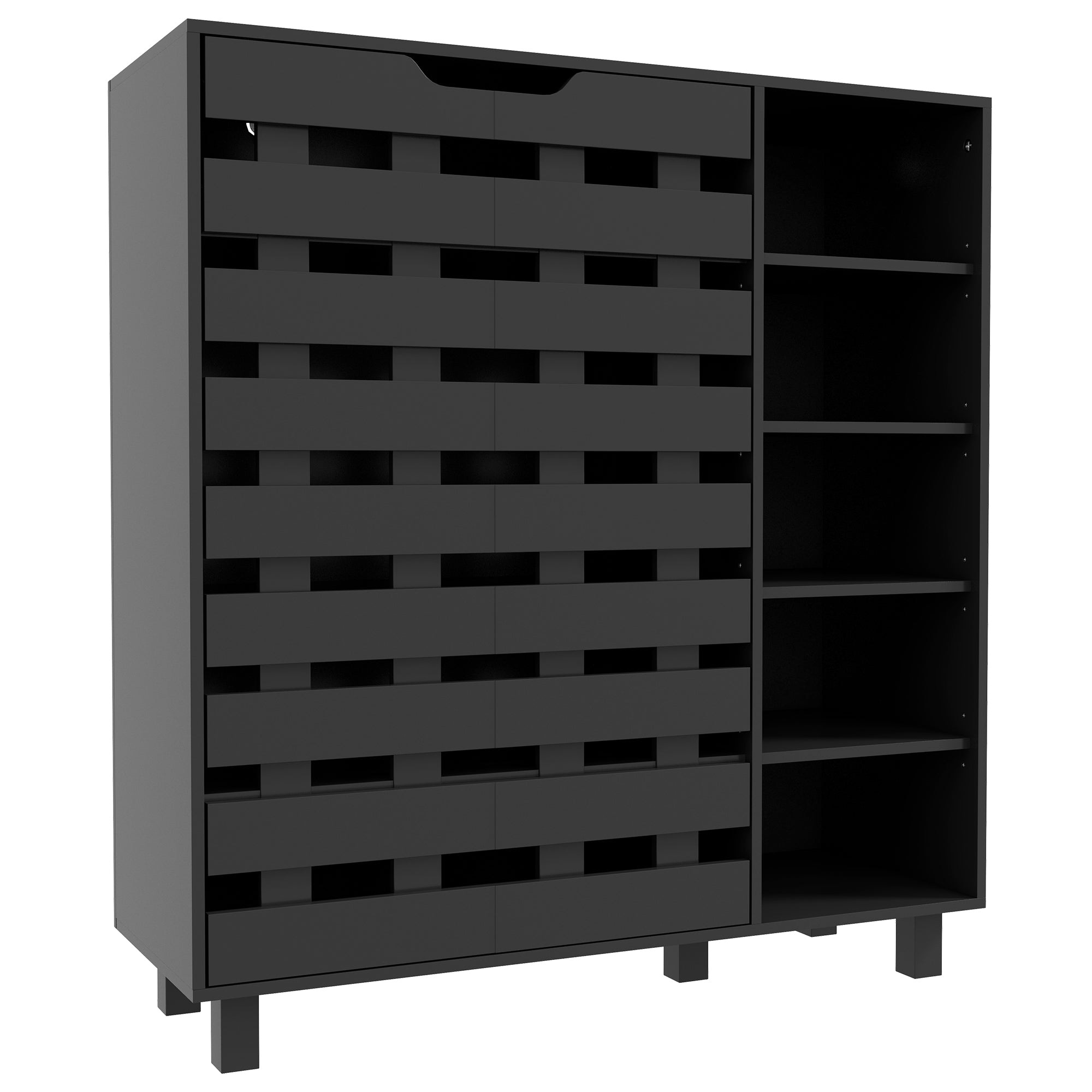 Shoe Cabinet, 21 Pair Shoe Storage Cabinet Organizer with 5-tier Double Door Cupboard and 5-tier Open Shelves Shoe Storage Cabinets & Racks Black  at Gallery Canada