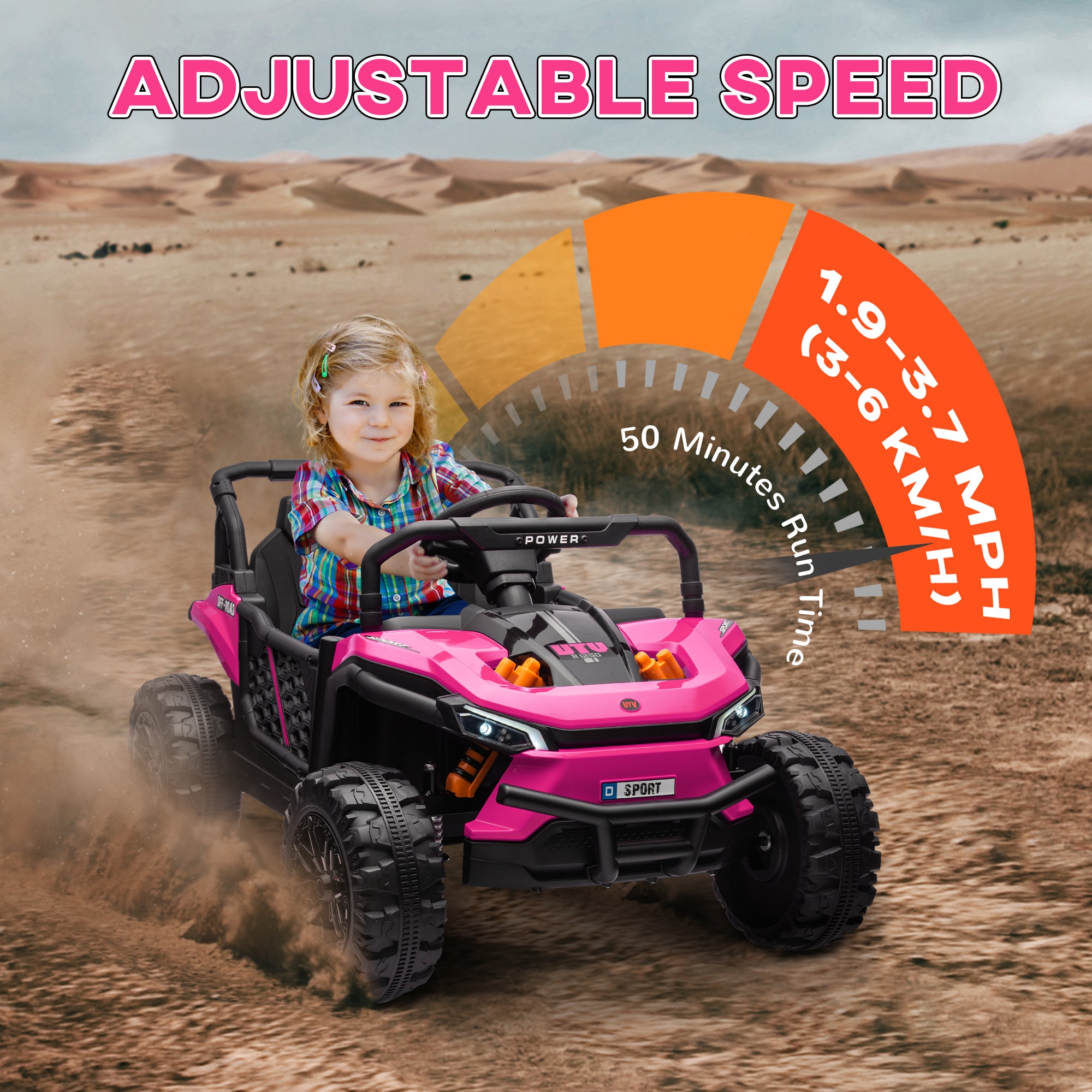 12V Kids Ride On Car, Toy Truck with Remote Control, Spring Suspension, LED Headlights, 3 Speeds, Pink Electric Toy Cars   at Gallery Canada