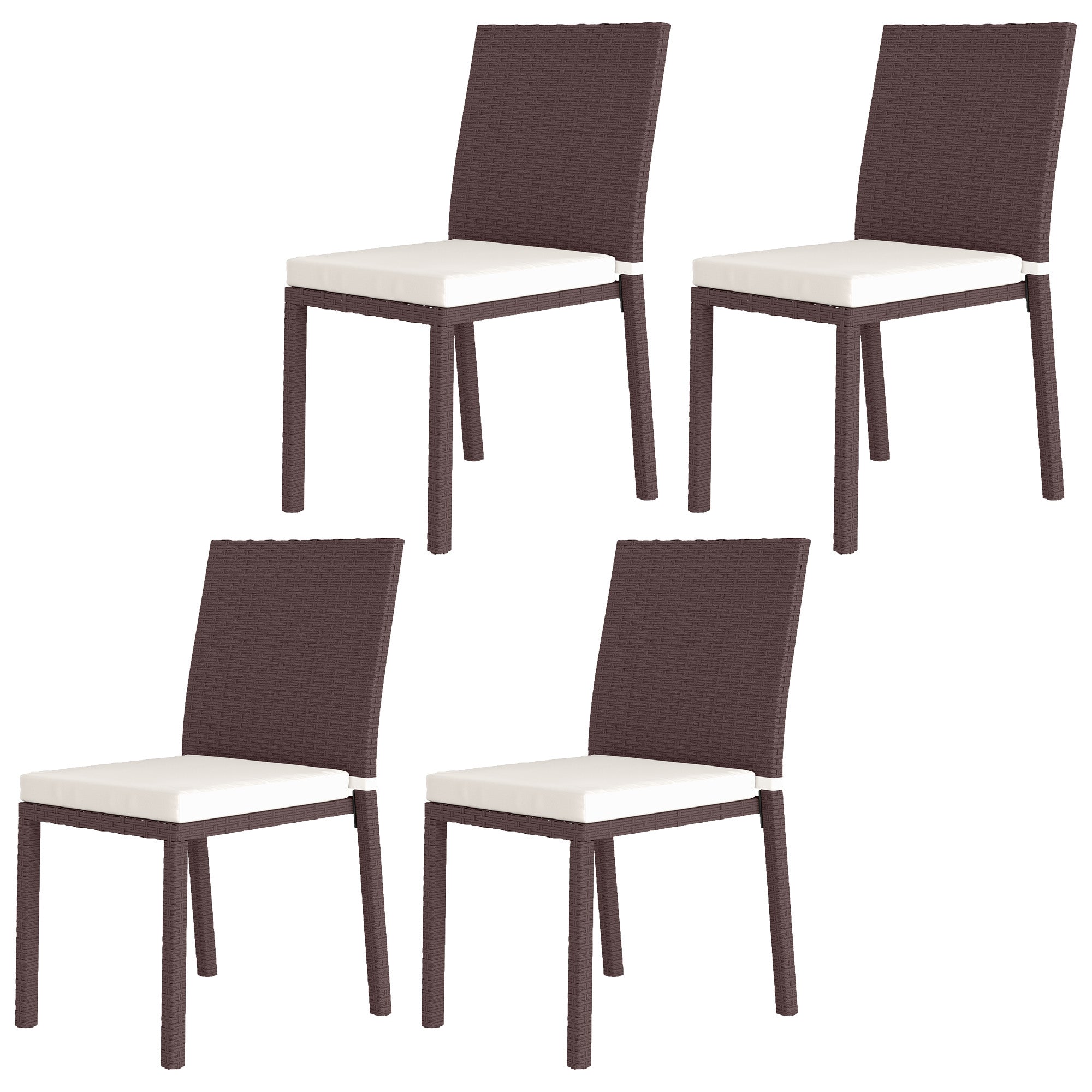 Patio Dining Chairs Set of 4, All Weather Wicker Armless Outdoor Chairs with Steel Frame for Garden, Backyard, Beige Patio Chairs Multi Colour at Gallery Canada