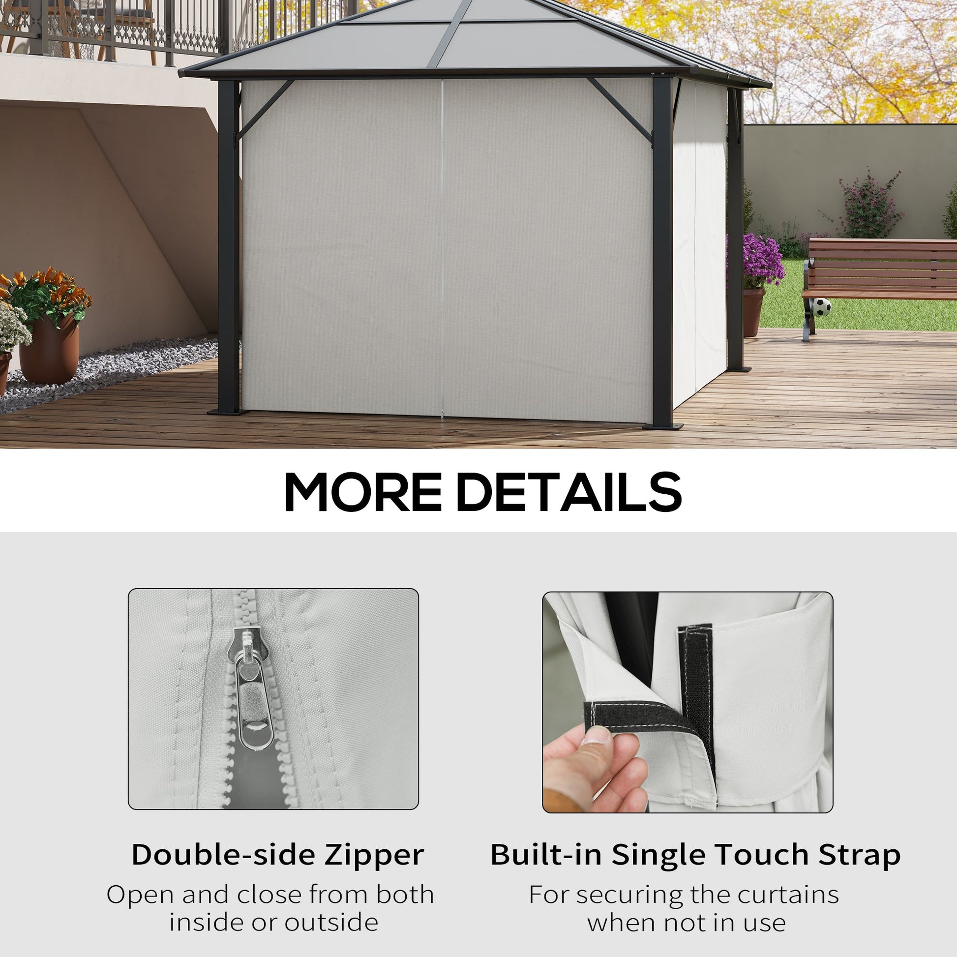 Gazebo Replacement Sidewalls 4-Panel Privacy Wall for 10' x 12' Canopy, Outdoor Shelter Curtains Accessories Light Grey - Gallery Canada