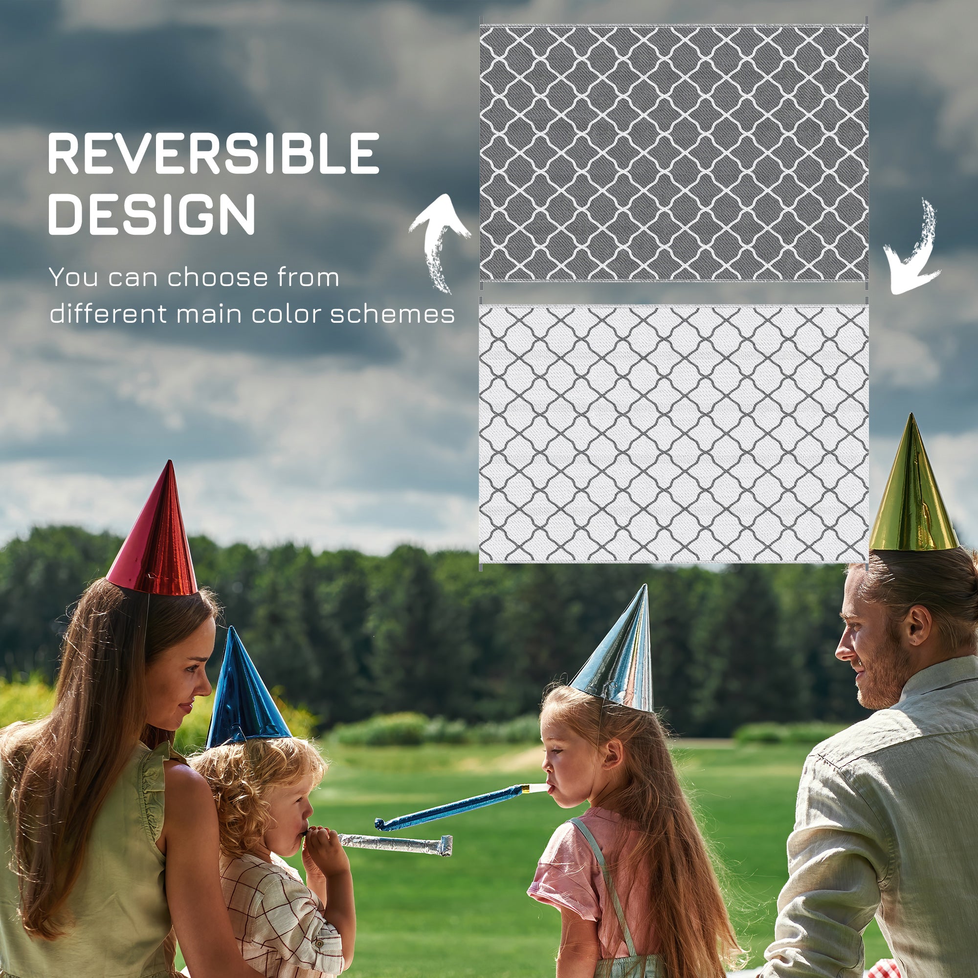 Waterproof Outdoor Rug, 6' x 9' RV Rug Reversible Mat for Backyard, Deck, Picnic, Beach, Camping, Grey &; White Net Garden Decor at Gallery Canada
