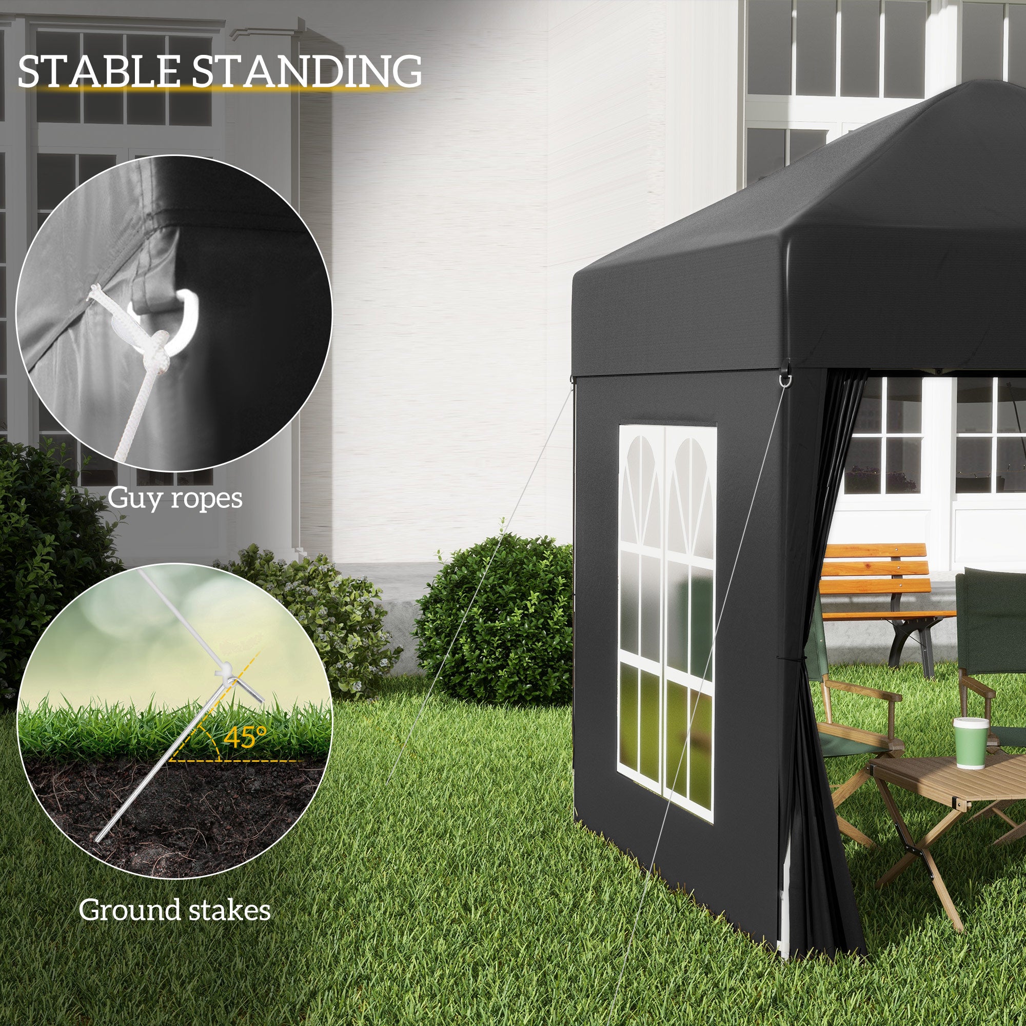 6.6'x6.6' Pop Up Canopy Tent with Sidewalls, Instant Sun Shelter Camping Gazebo with Carry Bag, Black Pop Up Canopies at Gallery Canada