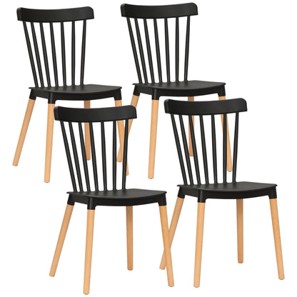 Dining Chairs Set of 4, Modern Kitchen Chair with Slatted Back, PP Seat, Beechwood Legs for Living Room, Black Bar Stools Multi Colour  at Gallery Canada