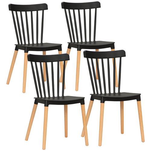 Dining Chairs Set of 4, Modern Kitchen Chair with Slatted Back, PP Seat, Beechwood Legs for Living Room, Black