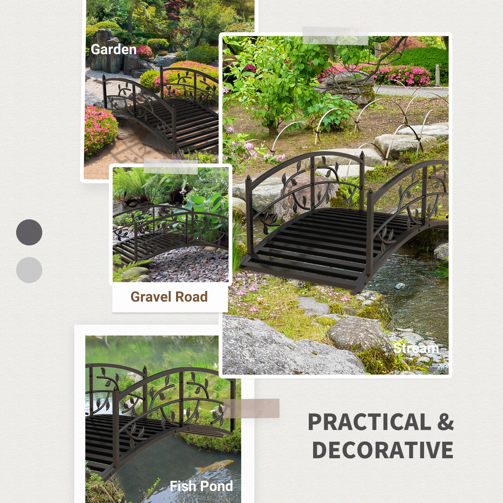 4' Metal Arch Garden Bridge Arc Footbridge with Guardrails and Decorative Vine Pattern, Black Garden Bridges at Gallery Canada