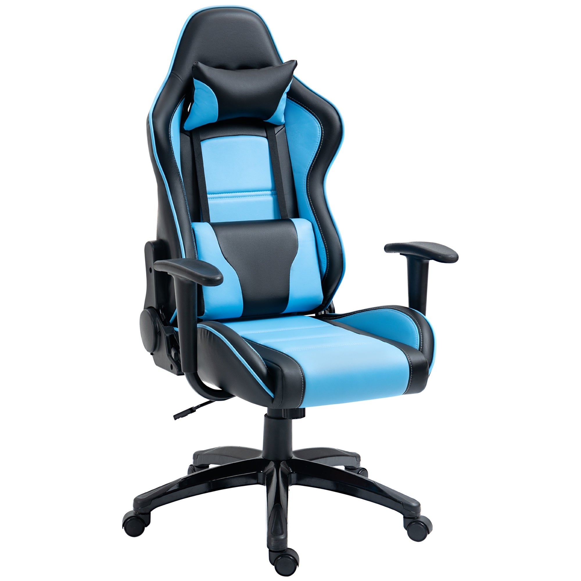 High Back Gaming Chair PU Leather Office Chair Desk Gamer Chair with Lumbar Support, Headrest, Adjustable Height, Blue and Black Video Game Chairs Multi Colour  at Gallery Canada