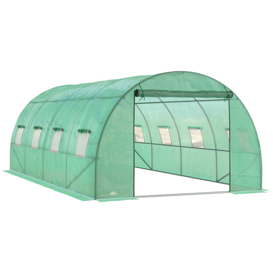 Walk-in Tunnel Greenhouse, 19 x 10 x 6.6 ft Hoop House with Zipped Roll-Up Door and 8 Mesh Windows, Outdoor Greenhouse with Galvanised Steel Frame, Green Tunnel Greenhouses at Gallery Canada