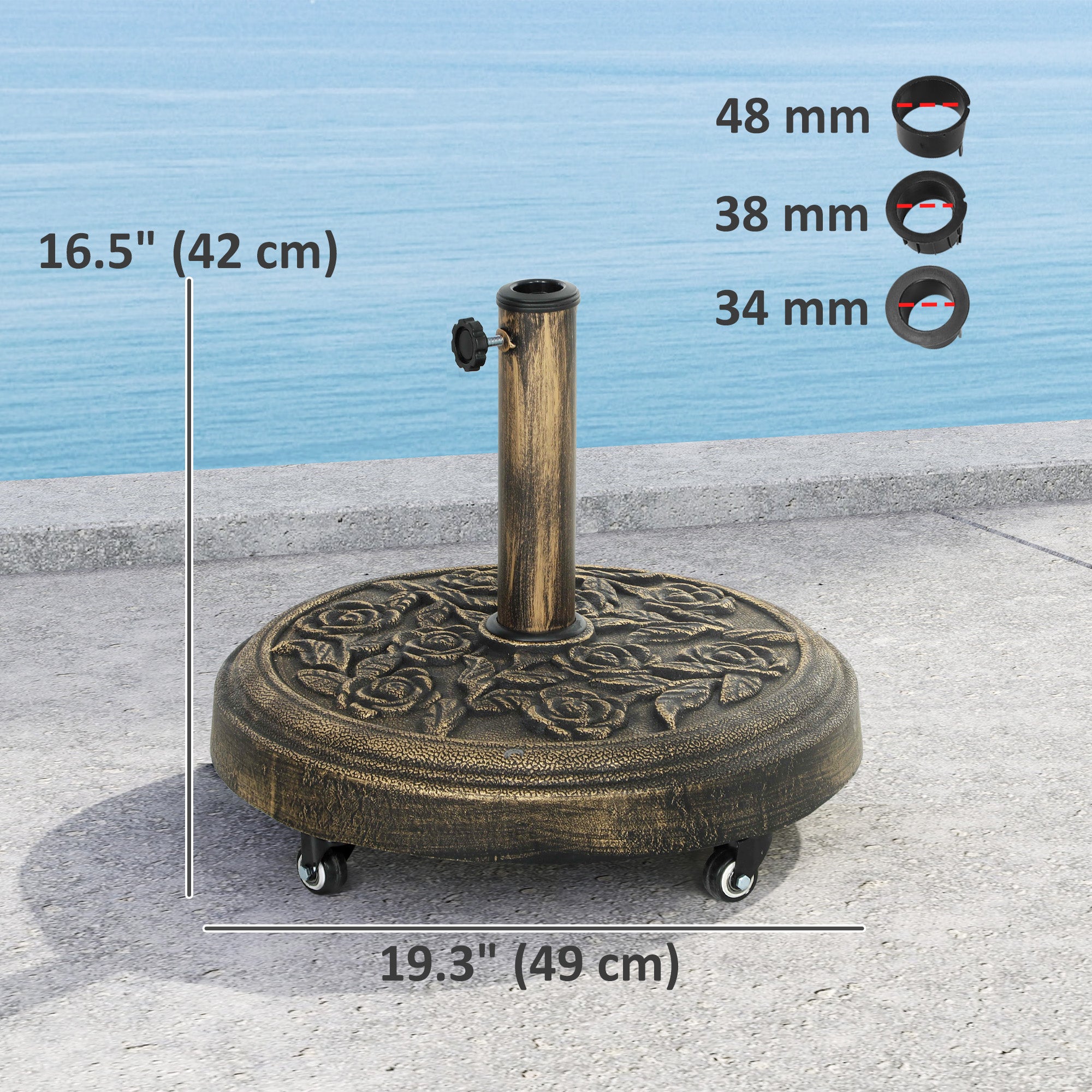 Round Patio Umbrella Base, 46 lbs Resin Umbrella Stand with Wheels, Outdoor Umbrella Stand for 1.3