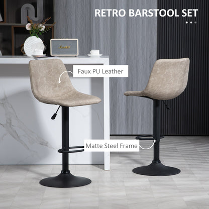 Adjustable Counter Height Bar Stools Set of 2, 360° Swivel Kitchen Counter Stools with Backs, Vintage Leather, Beige Bar Stools   at Gallery Canada