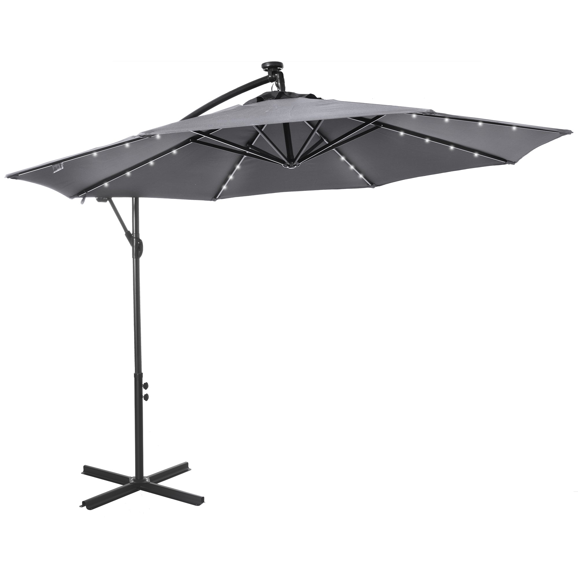 10ft Outdoor Cantilever Umbrella with Solar Lights, Banana Umbrella with Adjustable Angle for Patio, Backyard, Dark Gray Cantilever Umbrellas Dark Grey at Gallery Canada