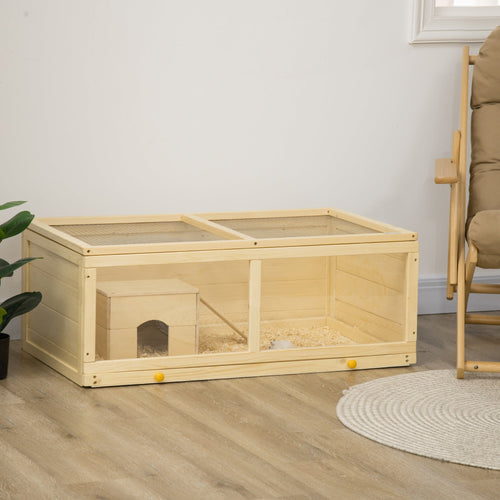 Wooden Hamster Cage, Small Animals Kit Hutch, Exercise Play House for Dwarf Hamsters, Gerbils, Chinchillas, Guinea Pigs, Bunnies, with Sliding Tray, Openable Top