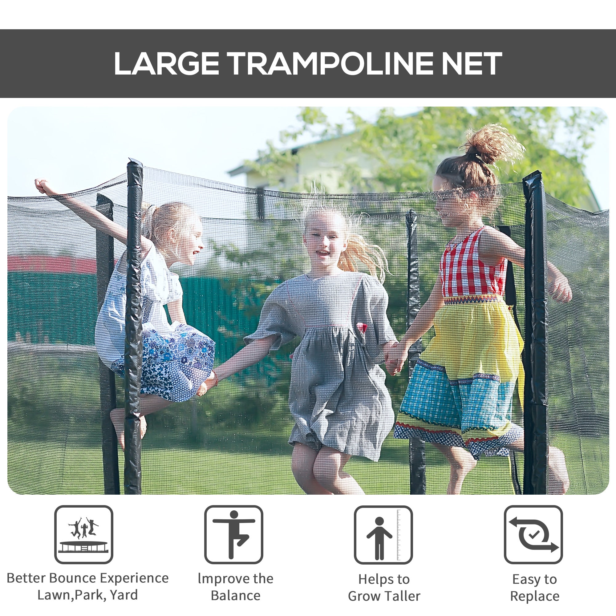 8FT Round Trampoline Enclosure Net Outdoor Bounce Safety Net Replacement for 6 Poles Black Trampolines at Gallery Canada