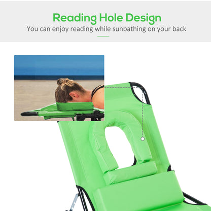 Adjustable Folding Outdoor Lounge Chair with Reading Hole and Pillow, Green Lounger Chairs   at Gallery Canada