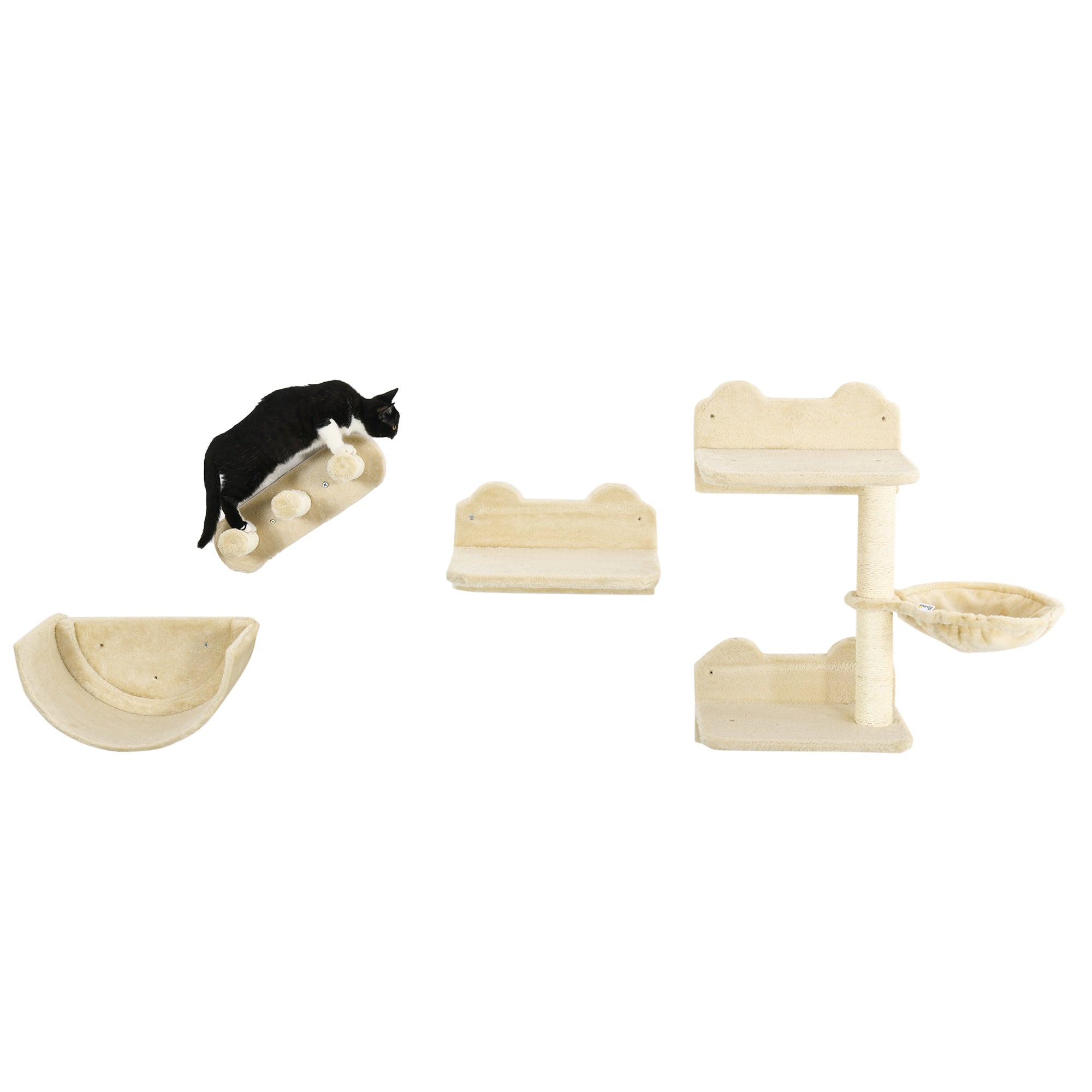 Cat Wall Shelves, 3PCs Cat Shelves with Hammock, Scratching Post, 3 Steps, Jumping Platforms, Wall Mounted Cat Climber, Beige Cat Climbing Wall at Gallery Canada