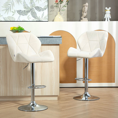 Bar Stool Set of 2 Fabric Adjustable Height Armless Upholstered Counter Chairs with Swivel Seat, Cream White Bar Stools Cream  at Gallery Canada