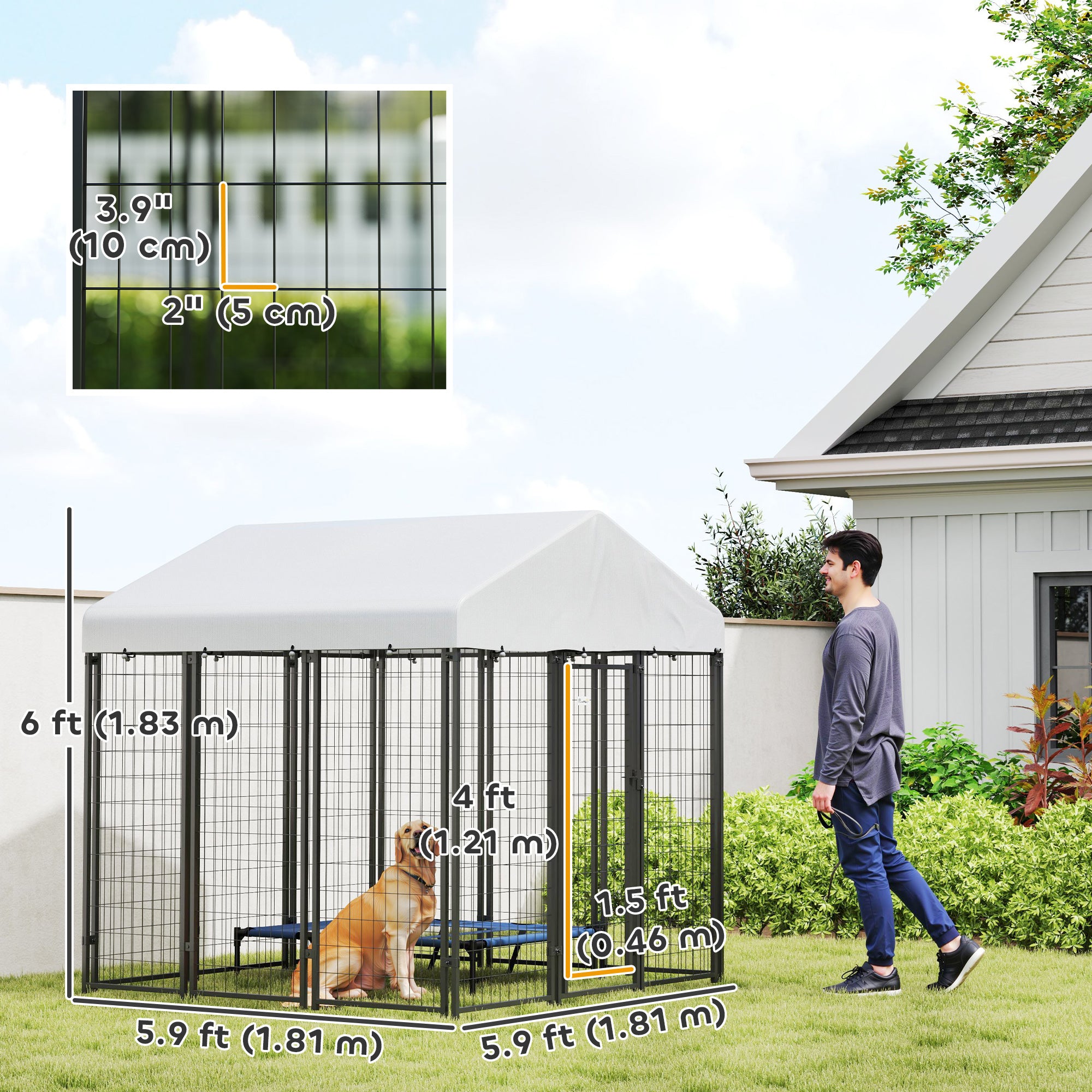 Outdoor Dog Kennel with Waterproof UV-Resistant Cover, for Large and Medium Dogs, 6' x 6' x 6', Silver Houses, Kennels & Pens at Gallery Canada