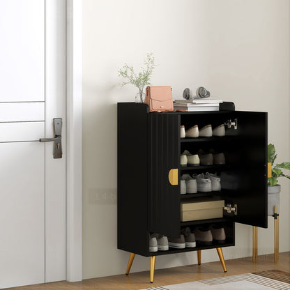 Entryway Shoe Storage Cabinet, Narrow Shoe Cabinet with Adjustable Shelves and Open Shelf for 15 Pairs of Shoes, Black Shoe Storage Cabinets & Racks   at Gallery Canada