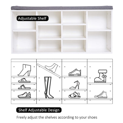 Shoe Bench with Storage, Upholstered Entryway Bench with Adjustable Shelves, Cushion for Living Room, Hallway, White Shoe Storage Cabinets & Racks at Gallery Canada