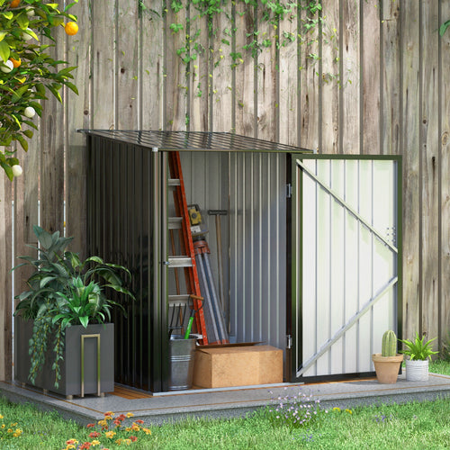 3.3' x 3.4' Lean-to Garden Storage Shed, Outdoor Galvanized Steel Tool House with Lockable Door for Patio Dark Gray