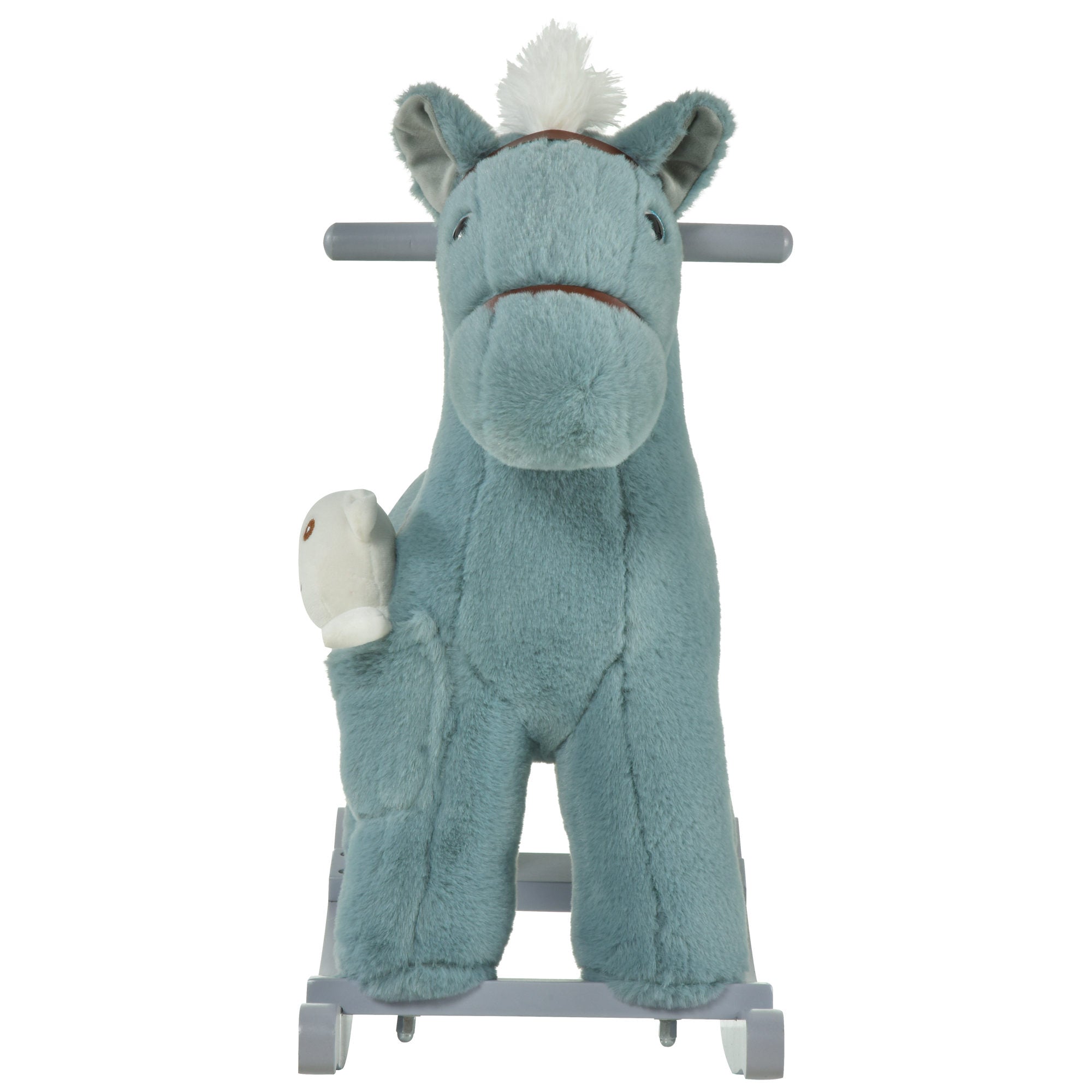 Kids Plush Ride-On Rocking Horse with Bear Toy, Children Chair with Soft Plush Toy &; Fun Realistic Sounds, Blue Rocking Horses at Gallery Canada