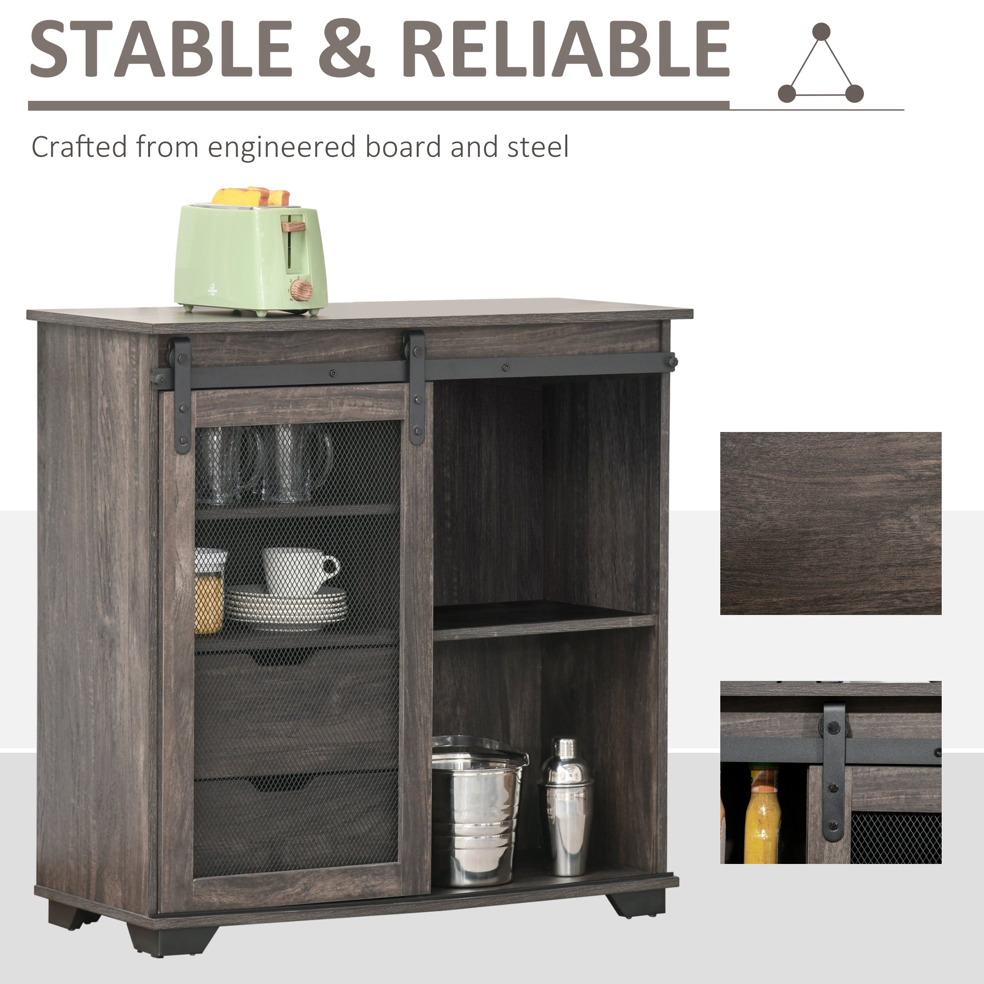 Farmhouse Sideboard Buffet Cabinet with Sliding Door, Drawers, Shelves, Dark Brown Storage Cabinets   at Gallery Canada