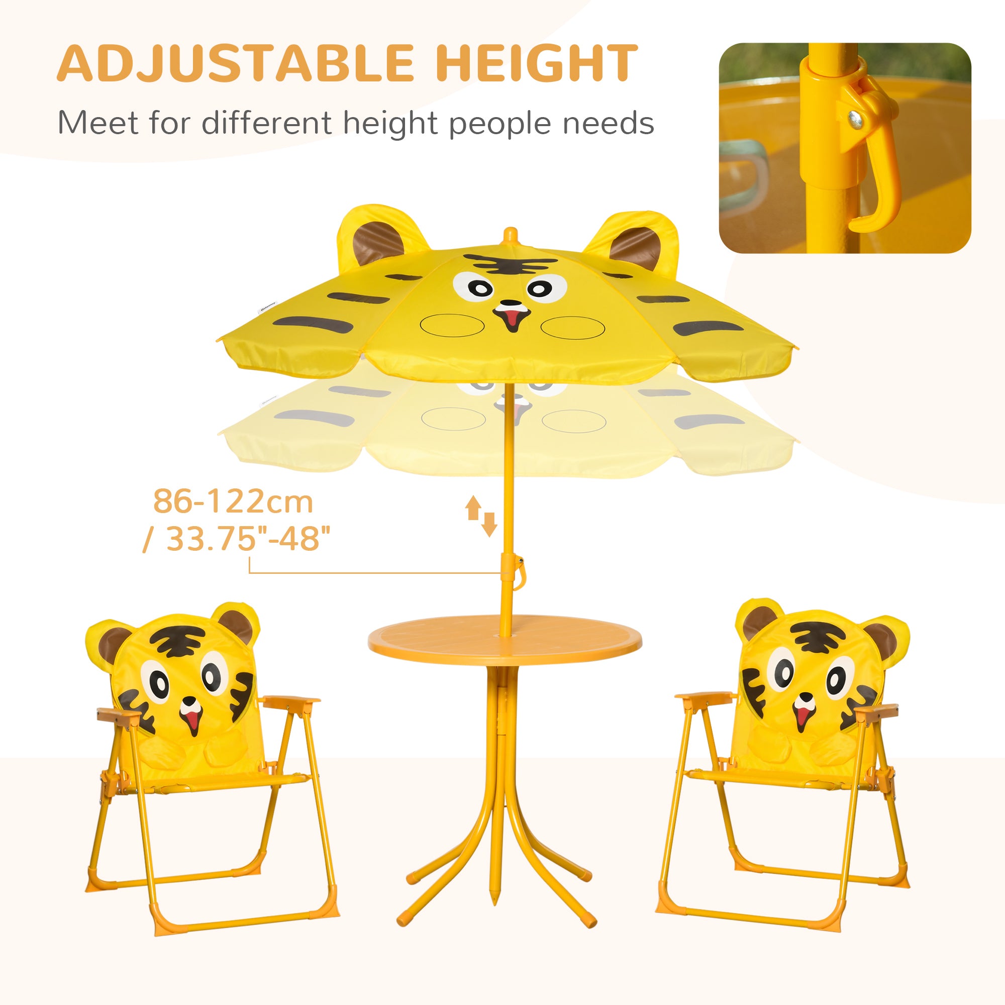 Kids Folding Picnic Table and Chair Set Pattern Outdoor Garden Patio Backyard with Removable &; Height Adjustable Sun Umbrella Yellow Kids Outdoor Furniture at Gallery Canada
